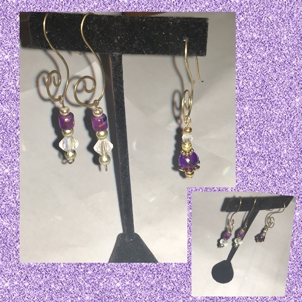 💜💜nwt BRASS, PURPL/SWAROVSKI AB CRYSTAL EA…